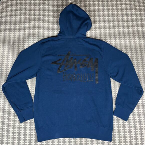 Stussy Honolulu Blue Zip Up Hoodie Men’s Sz L Cut Tag New NWOT Rare Authentic - Picture 1 of 7
